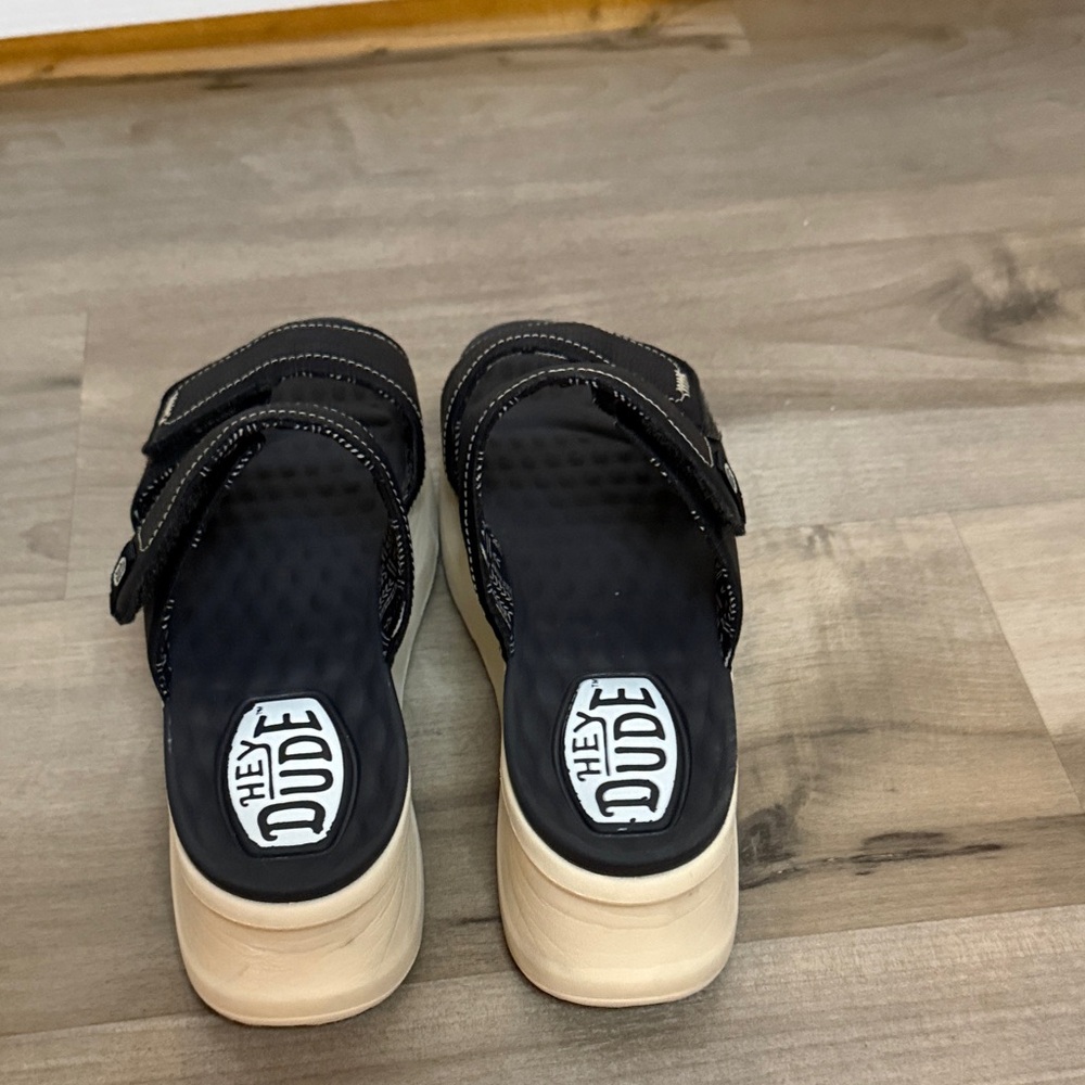 Hey Dude Black and Cream Platform Slide Sandals - Picture 3 of 5